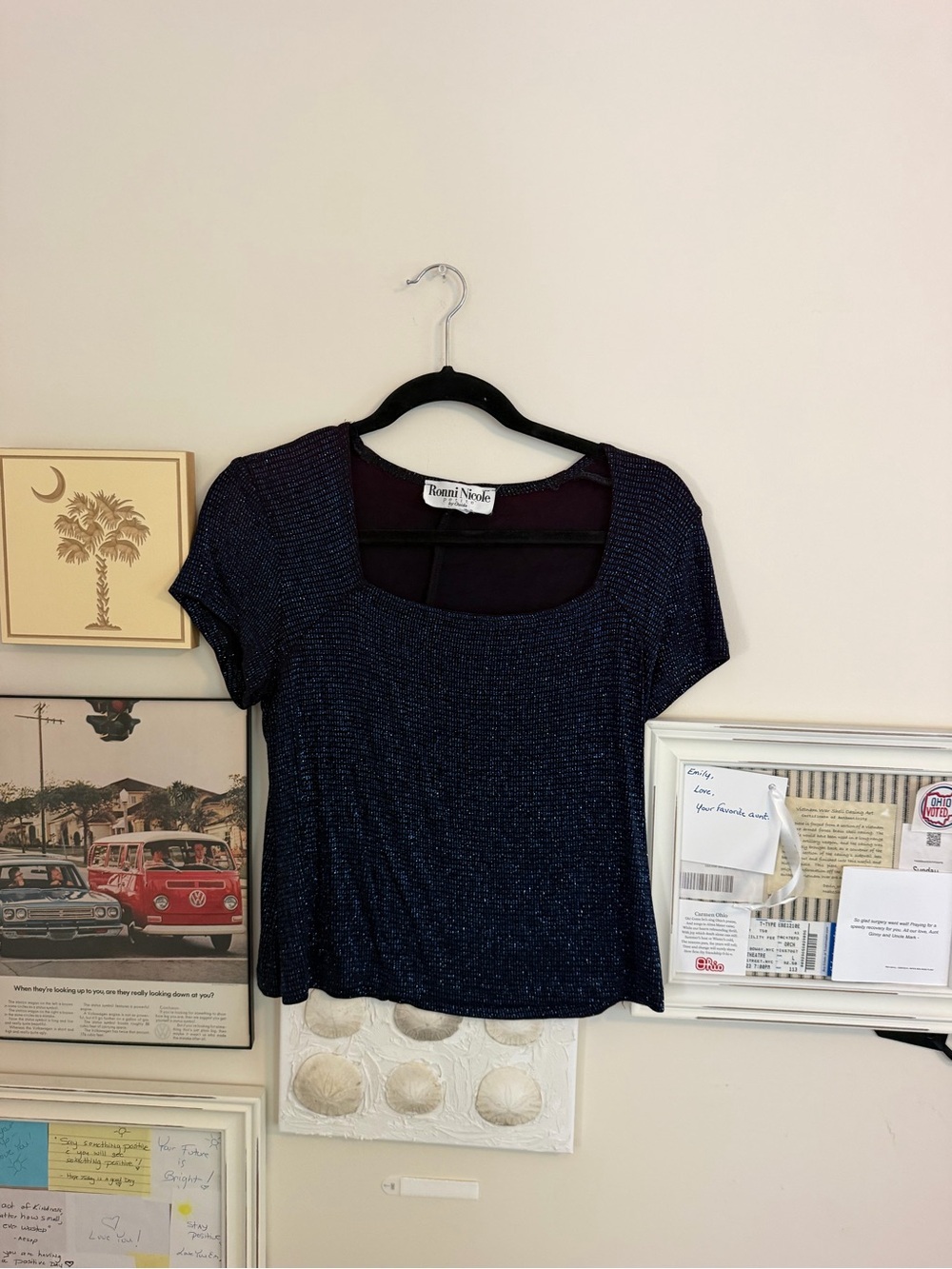 Ronni Nicole Midnight Sparkle Short Sleeve Scoop Top